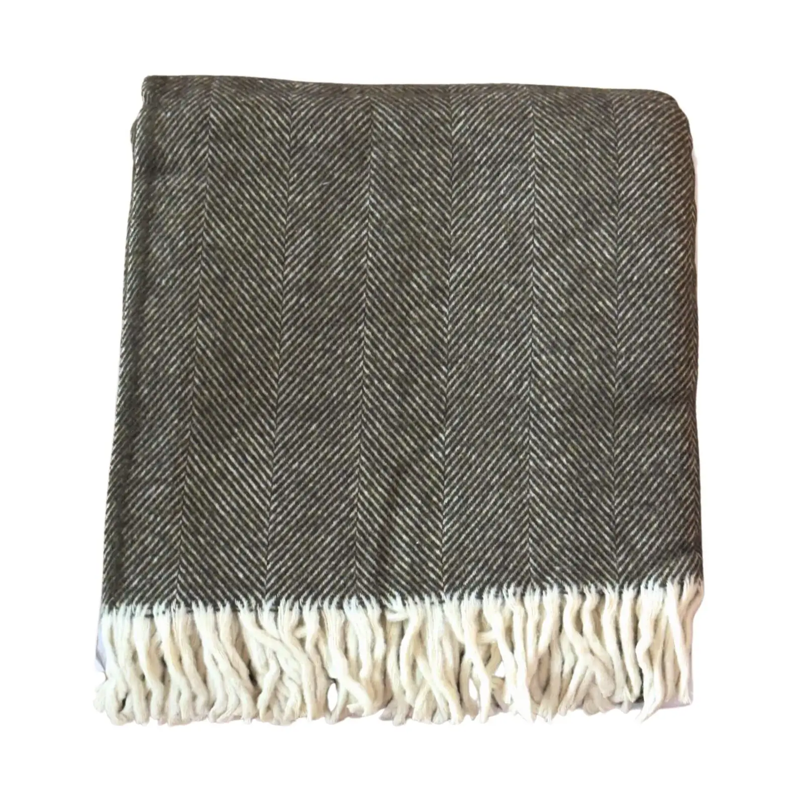 Herringbone Yün Tek Kişilik Balıksırtı Tv Battaniye, Koltuk Örtüsü, Haki, 150x210 cm