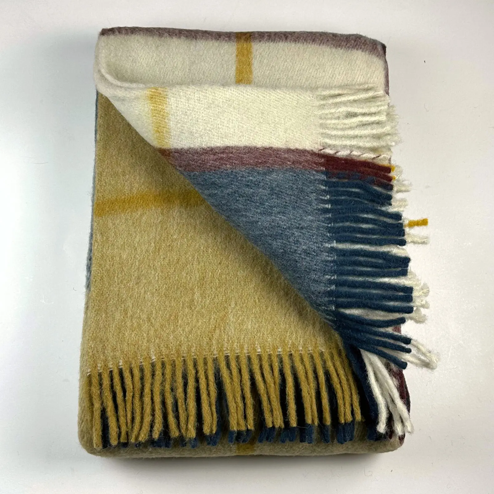 İskandinav Serisi Woolmark Çift Kişilik Saf Yün Ekose Battaniye/Yatak Örtüsü Lacivert Krem Bordo, 200x220 cm
