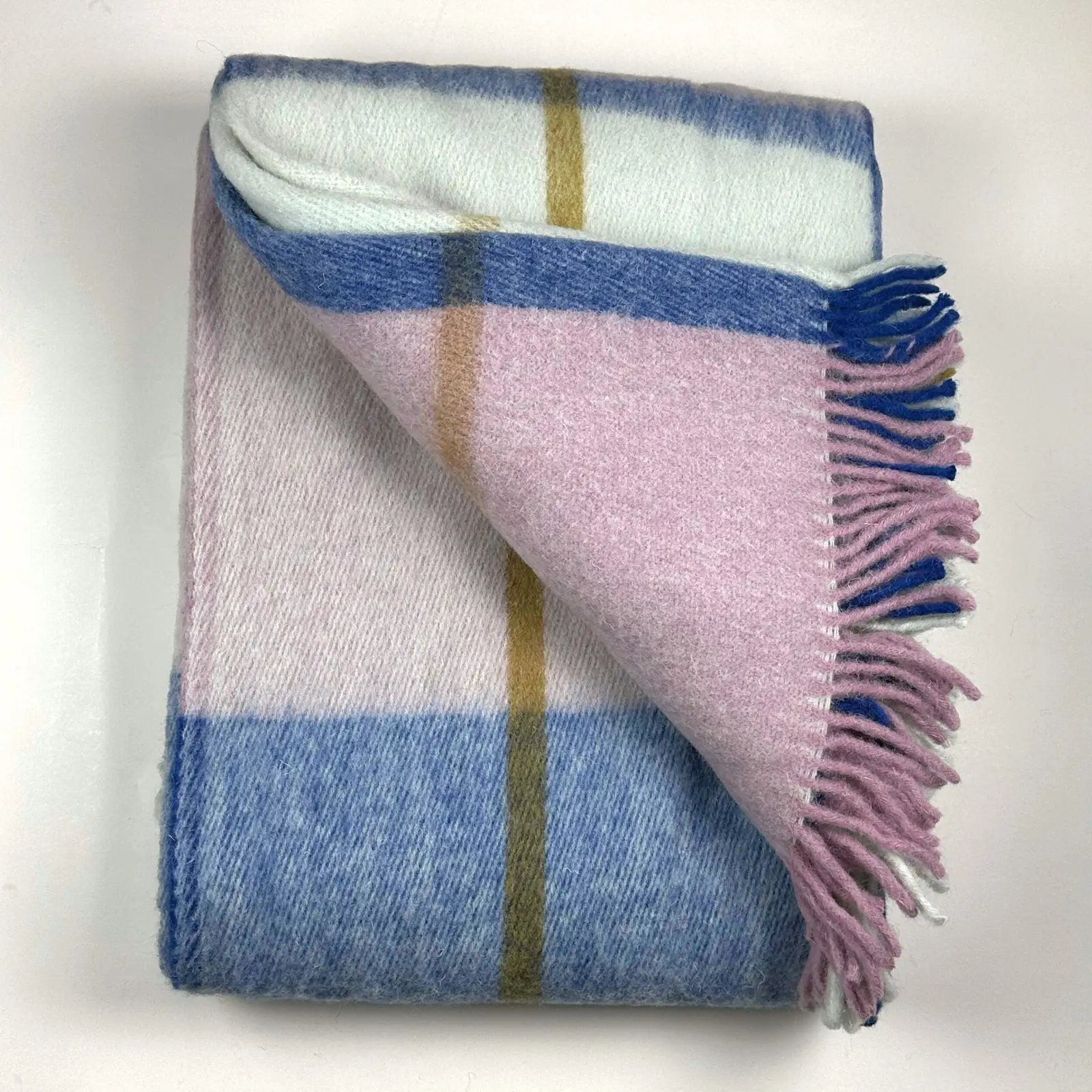 İskandinav Serisi Woolmark Çift Kişilik Saf Yün Ekose Battaniye/Yatak Örtüsü Lacivert Lila Safran, 200x220 cm