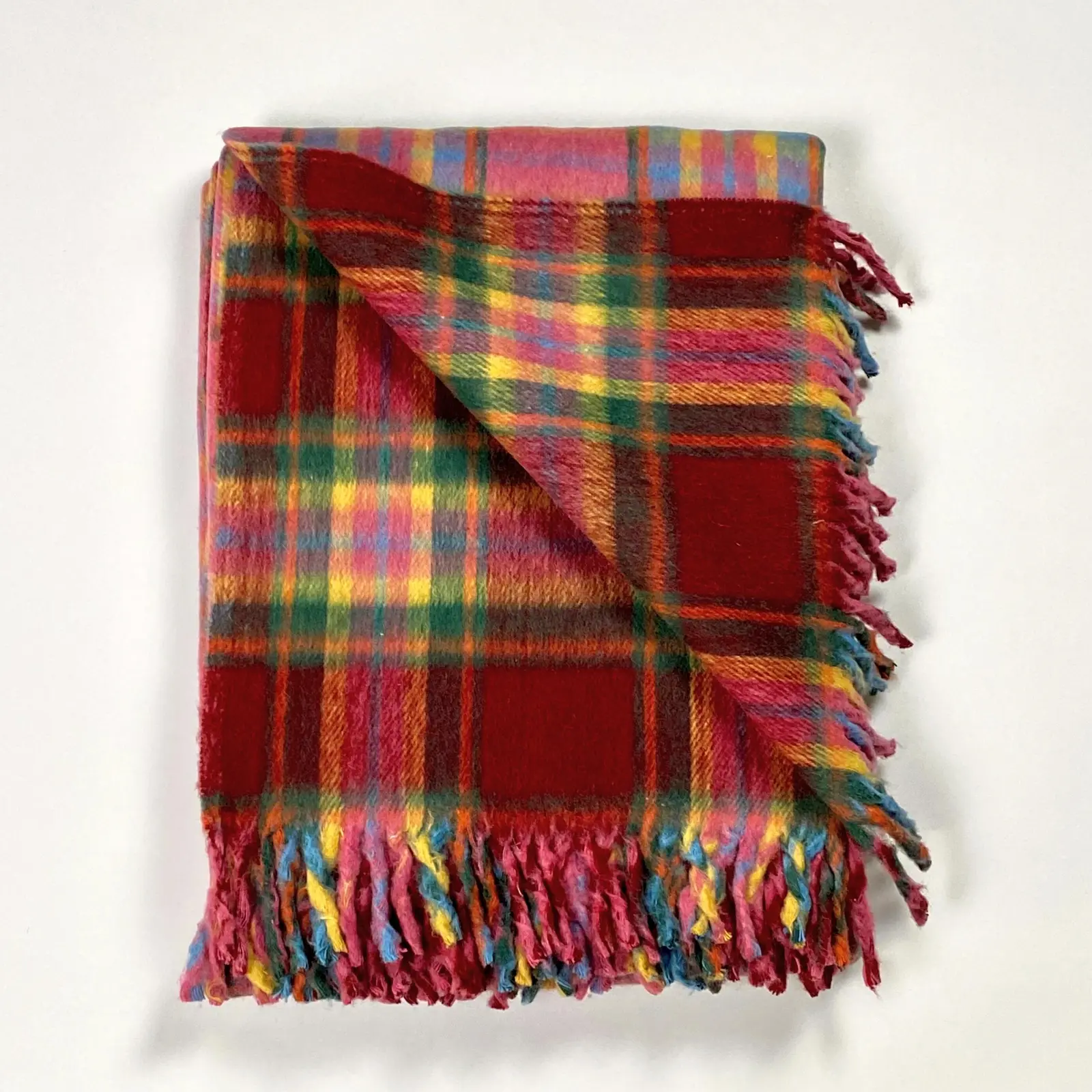 Scotch Çift Taraflı Çift Kişilik Yün Ekose Battaniye/Yatak Örtüsü Bordo Sarı, 200x220 cm
