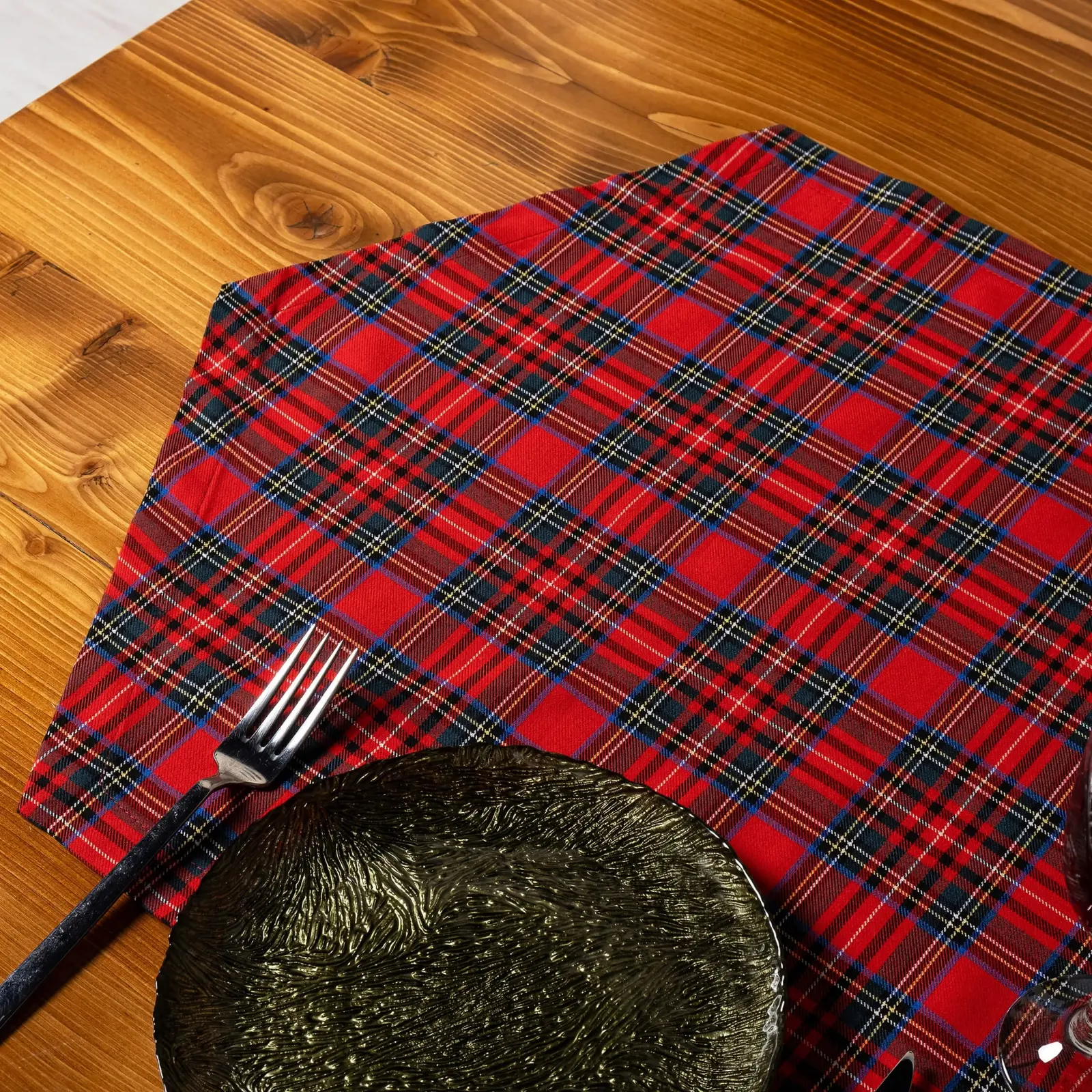 Özel Dikişli Tartan Ekose Runner Kırmızı